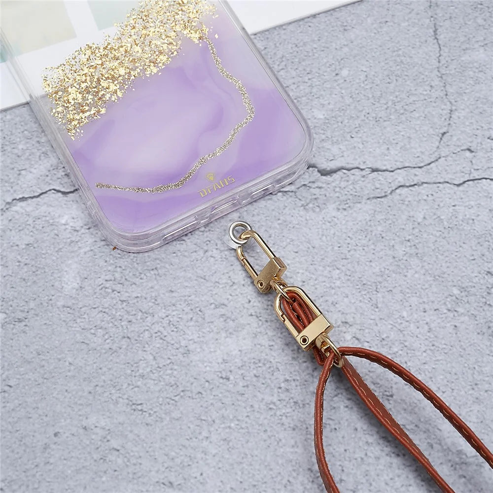 Universal Cell Phone Lanyard Adjustable PU Leather Neck Lanyard Crossbody Neck Strap Wrist Strap with Transparent Pad - Brown - 5