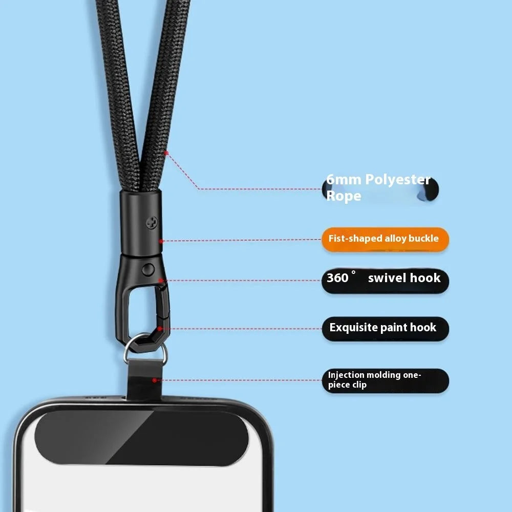 6mm Polyester Wrist Strap for Mobile Phone Lanyard with Tether Tab, Rotating Buckle - Black - 5