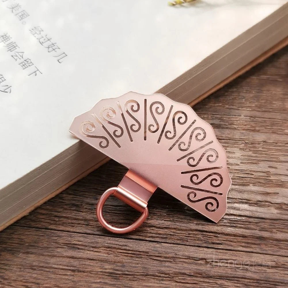 Metal Phone Tether Tab Fan Shape Universal Cellphone Lanyard Pad - Rose Gold - 1
