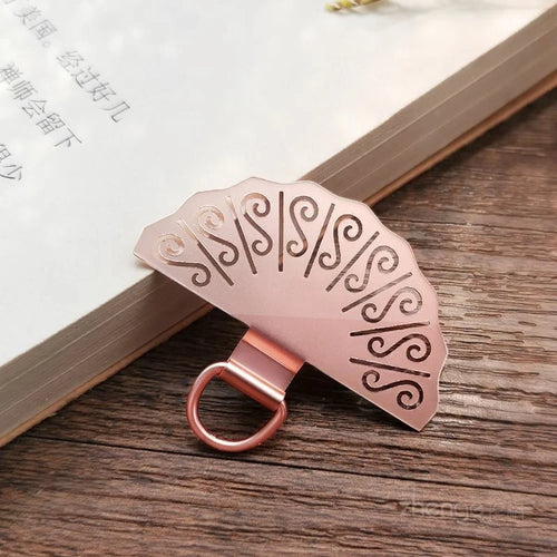 Metal Phone Tether Tab Fan Shape Universal Cellphone Lanyard Pad - Rose Gold - 1