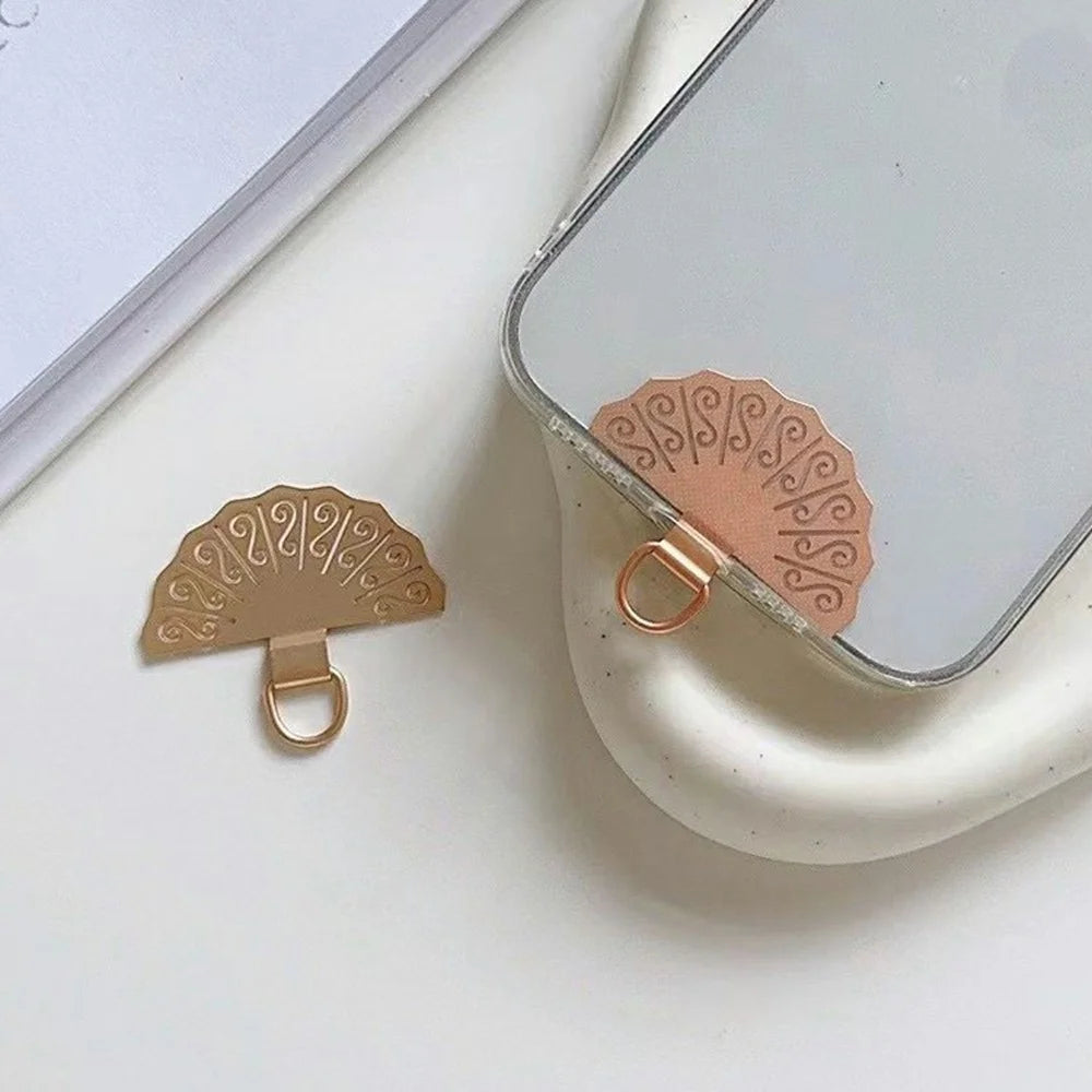 Metal Phone Tether Tab Fan Shape Universal Cellphone Lanyard Pad - Rose Gold - 3