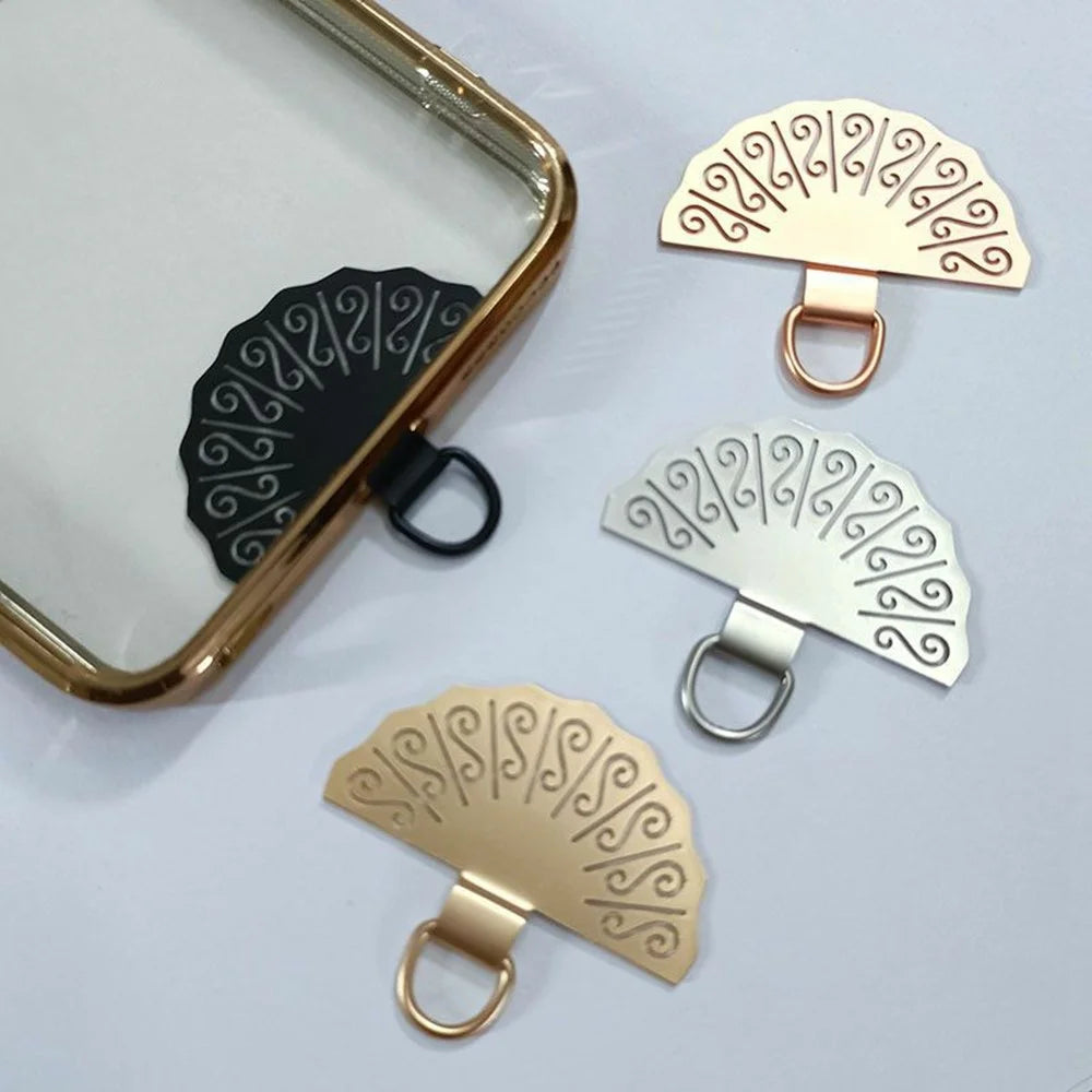 Metal Phone Tether Tab Fan Shape Universal Cellphone Lanyard Pad - Rose Gold - 4