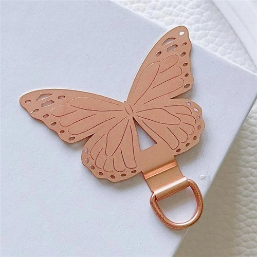 Universal Phone Tether Tab Butterfly Shape Metal Phone Patch for Cell Phone Straps - Rose Gold - 1