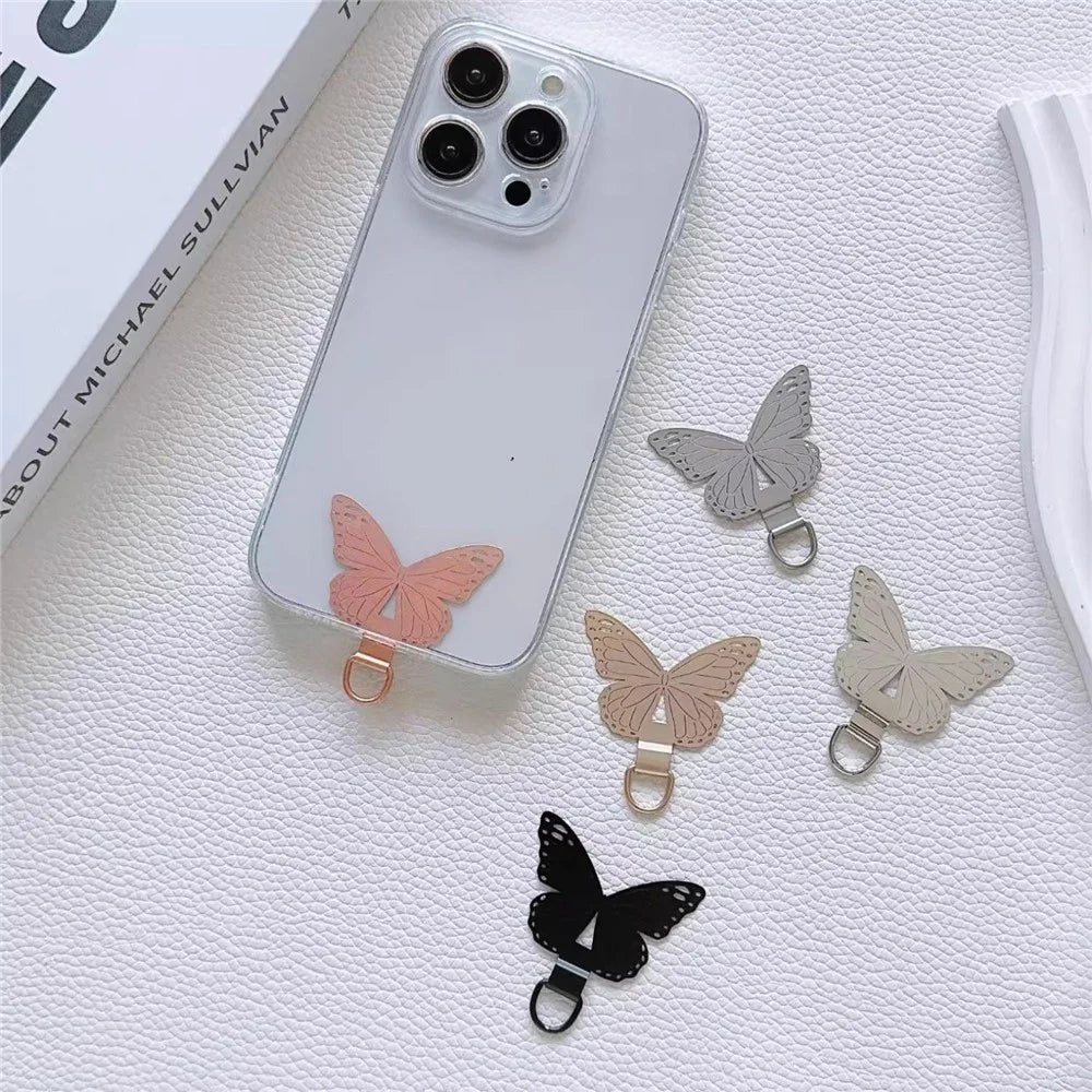 Universal Phone Tether Tab Butterfly Shape Metal Phone Patch for Cell Phone Straps - Rose Gold - 4