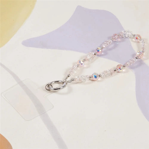 Cell Phone Charm Lanyard 26cm Rhombus Beads Phone Case Wrist Strap for Women Girls - Pink - 1