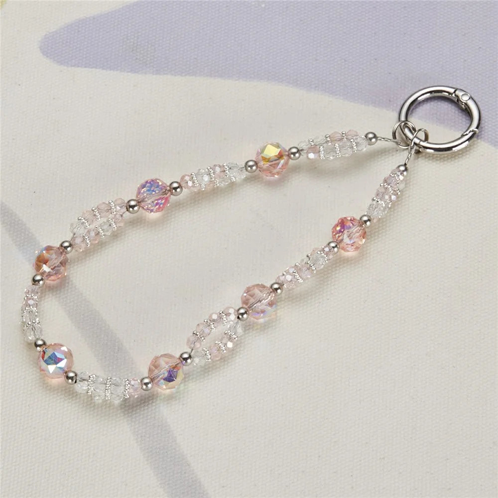 Cell Phone Charm Lanyard 26cm Rhombus Beads Phone Case Wrist Strap for Women Girls - Pink - 2