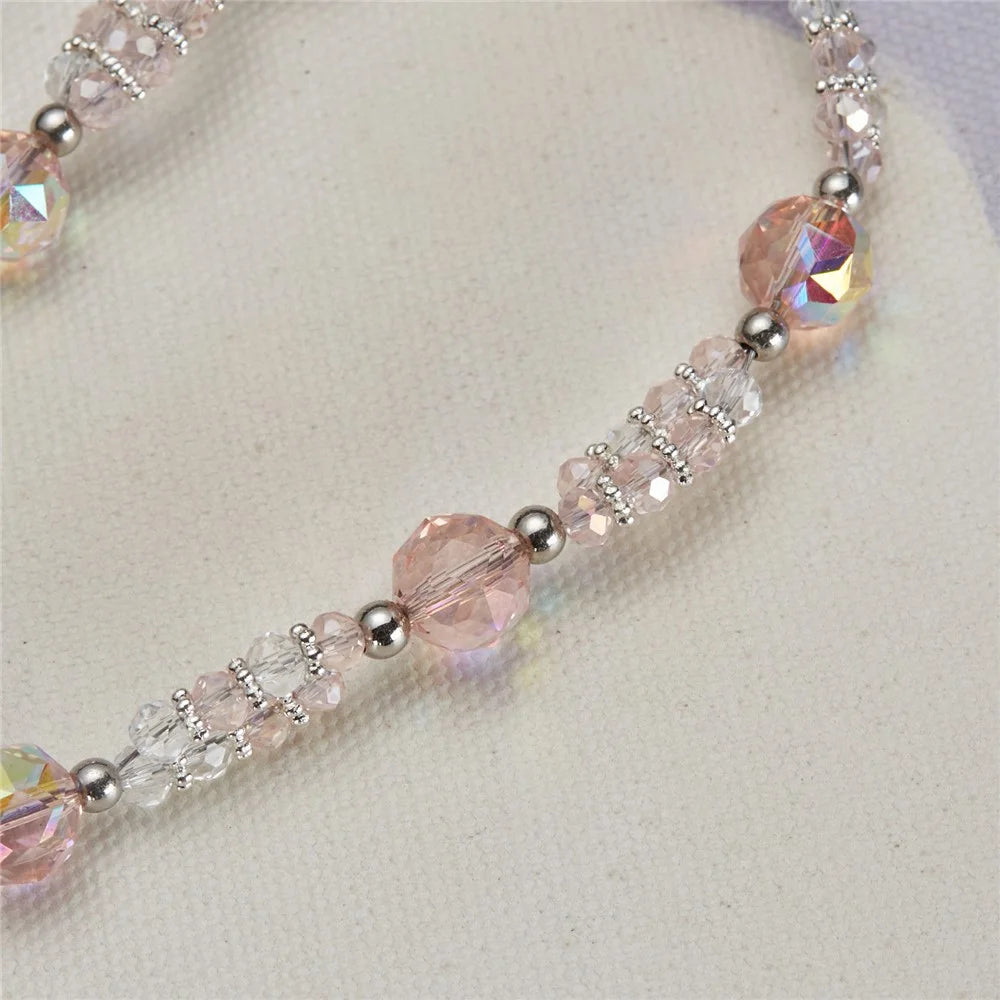 Cell Phone Charm Lanyard 26cm Rhombus Beads Phone Case Wrist Strap for Women Girls - Pink - 4