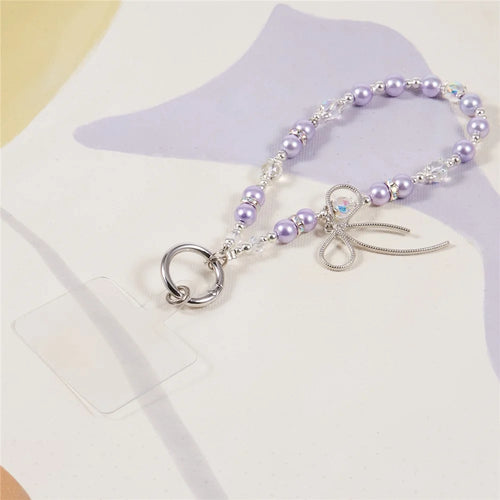 Cell Phone Charm Lanyard 26cm Bowknot Alloy Beads Phone Case Wrist Strap for Women Girls - Purple - 1