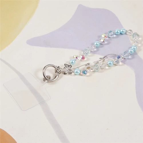 Cell Phone Charm Lanyard 26cm Alloy Butterfly Pendants Beads Phone Case Wrist Strap for Women Girls - Blue - 1