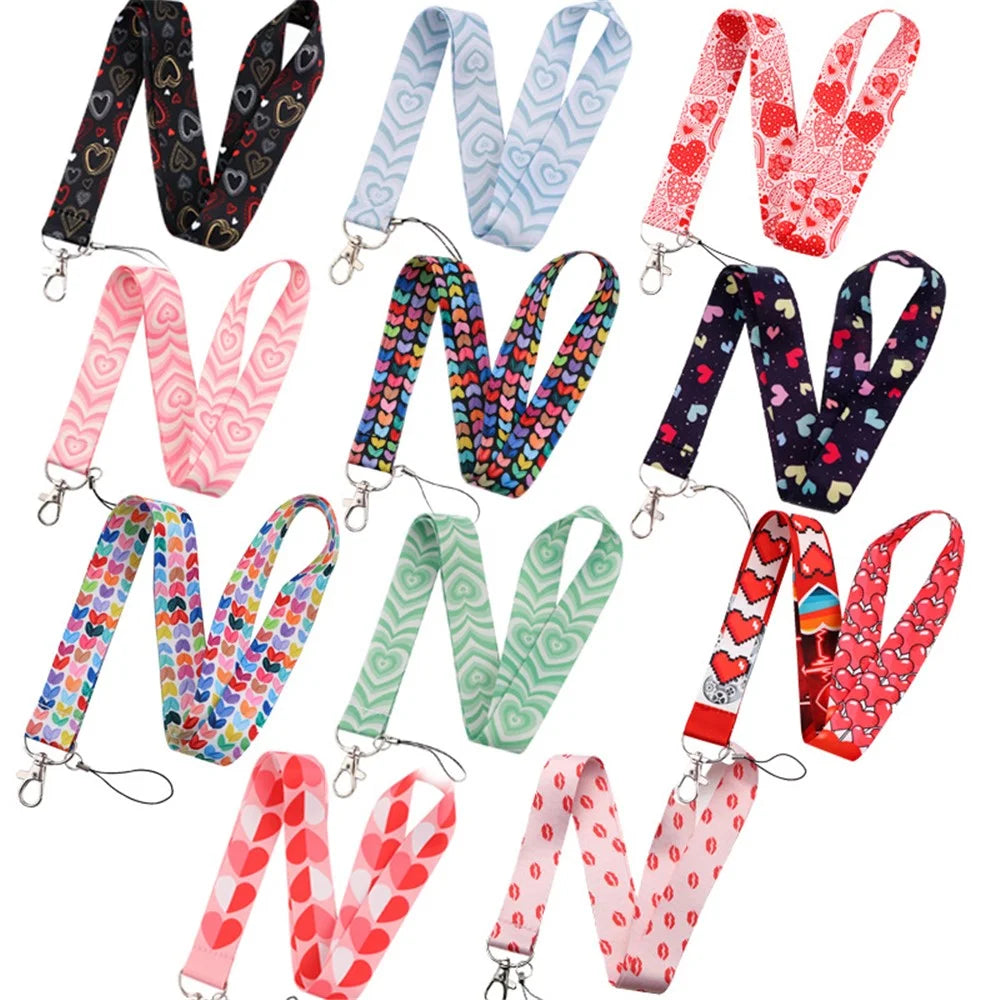 Universal Phone Lanyard Neck Strap ID Badge Card Holder Keychain Heart Pattern Strap Rope - AL426-3 - 4
