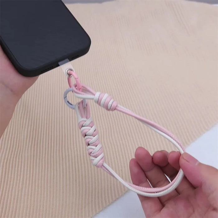 Vibrant Colored PU Leather Phone Case Lanyard with Keychain, Anti-Loss Cell Phone Strap - Pink / White - 2