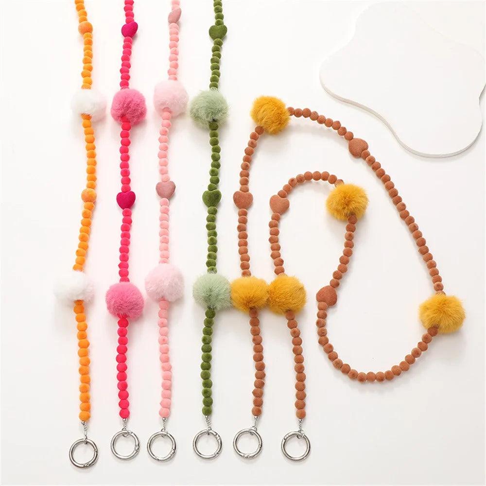 Plant Velvet Beaded Phone Lanyard Stylish Crossbody Chain for Phone Case - Rose - 2