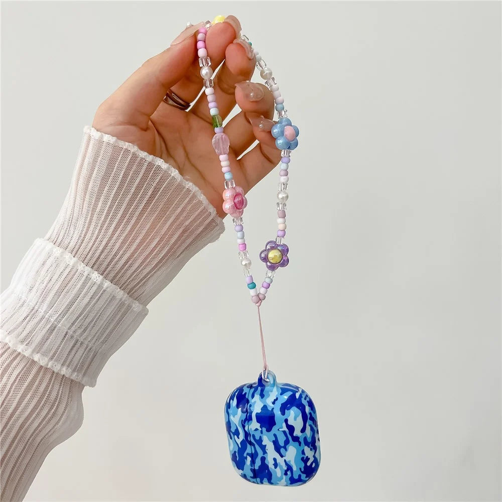 Beaded Phone Lanyard Wrist Strap Cute Flower Aesthetic Cell Phone Keychain Charm - 2