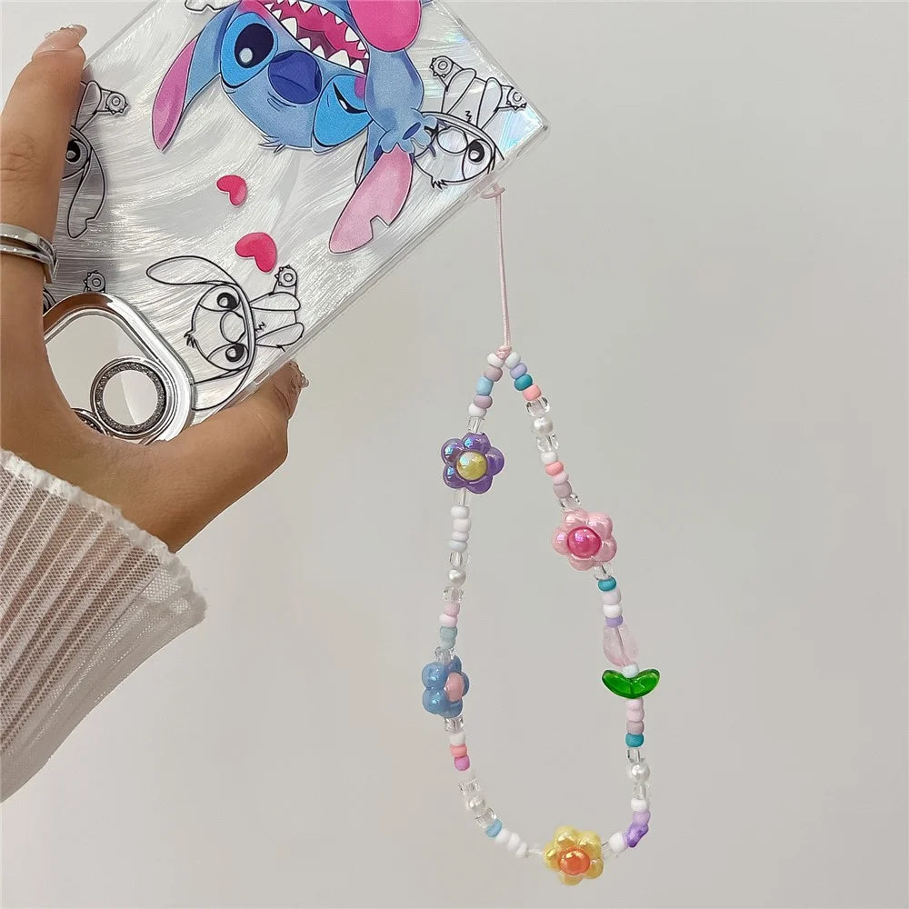 Beaded Phone Lanyard Wrist Strap Cute Flower Aesthetic Cell Phone Keychain Charm - 3
