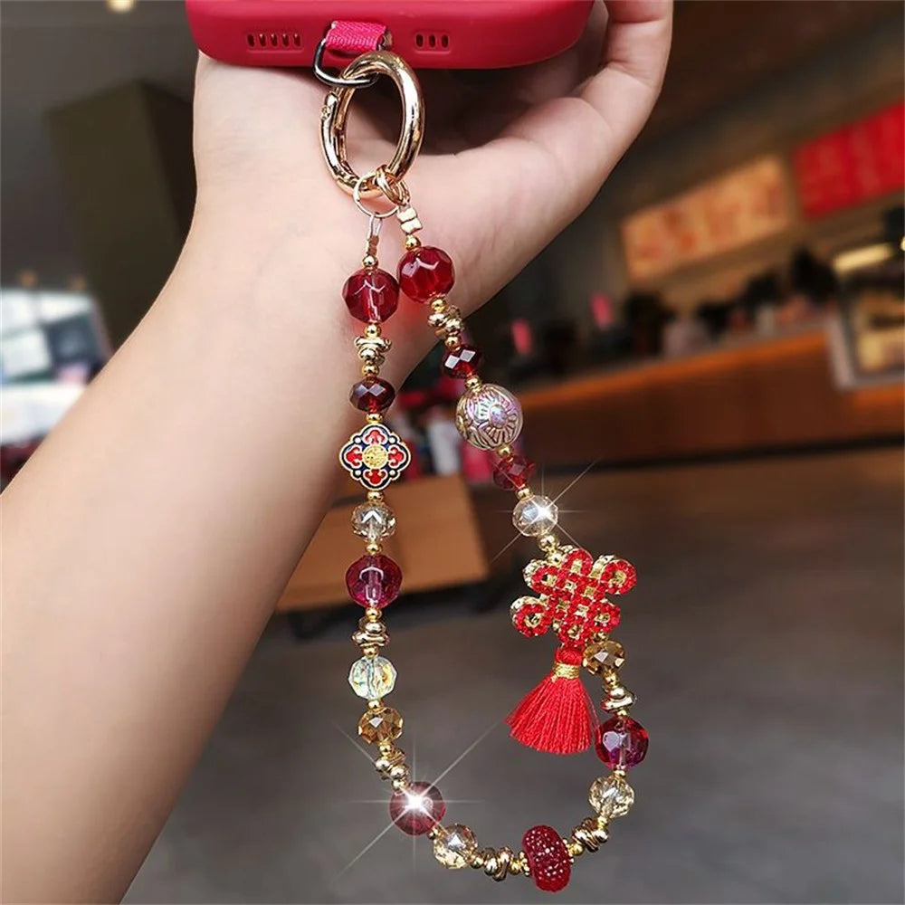 Knot Phone Lanyard Strap 26cm Length Phone Wristlet Accessory with Tether Tab - Red - 2