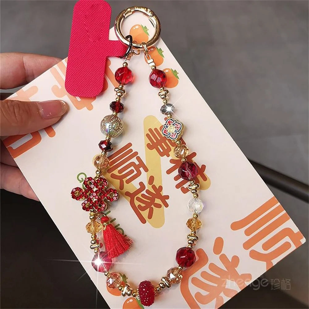 Knot Phone Lanyard Strap 26cm Length Phone Wristlet Accessory with Tether Tab - Red - 5