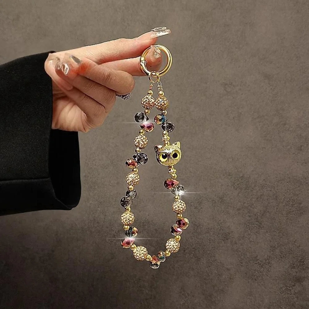 Beaded Phone Wrist Strap Cat Eye 26cm Length Short Chain Phone Lanyard with Tether Tab - Silver - 4