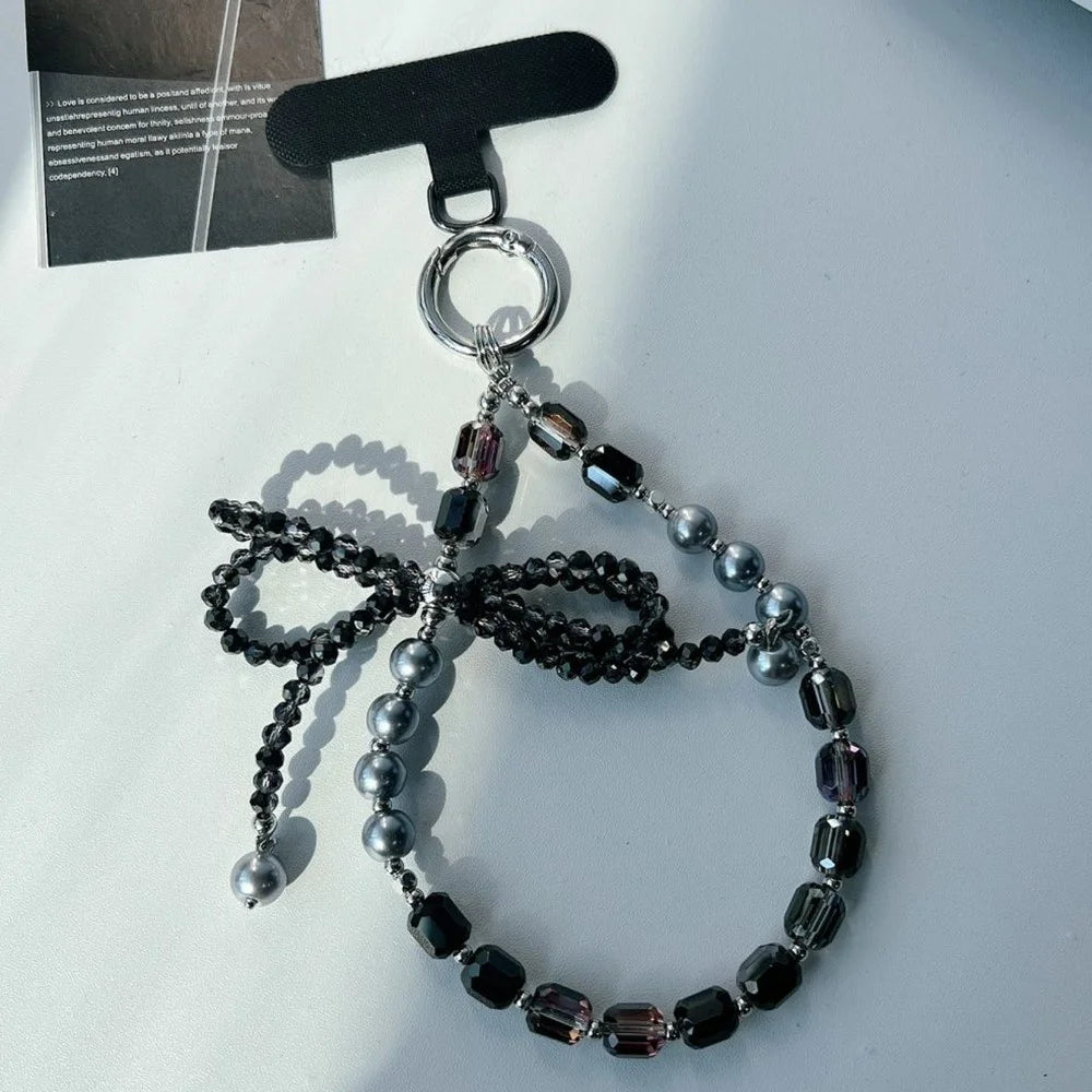 Butterfly Bow Phone Charm 26cm Short Beaded Phone Lanyard Mobile Strap with Tether Tab - Style 1 - 1