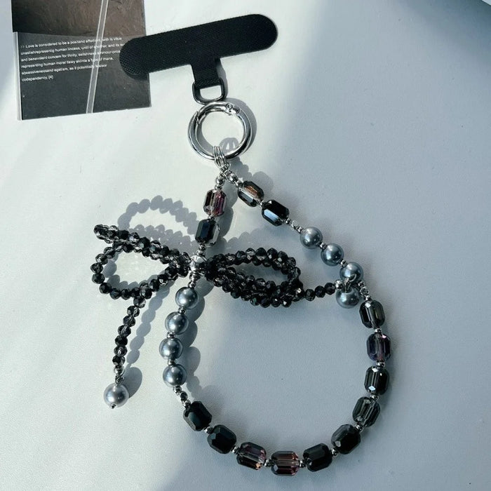 Butterfly Bow Phone Charm 26cm Short Beaded Phone Lanyard Mobile Strap with Tether Tab - Style 1 - 1