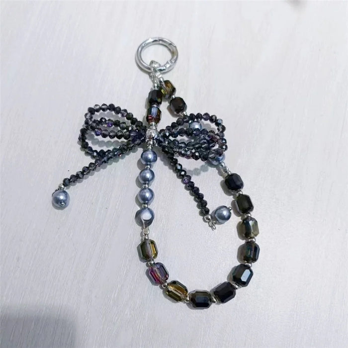 Butterfly Bow Phone Charm 26cm Short Beaded Phone Lanyard Mobile Strap with Tether Tab - Style 1 - 2