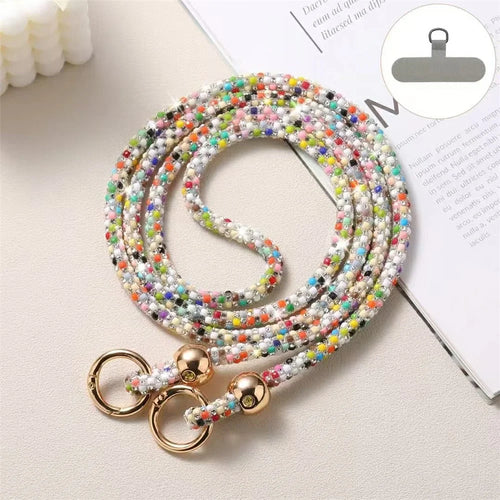 60cm Crossbody Phone Lanyard Strap with Tether Tab Cell Phone Strap Plastic Pearls Rhinestone Decoration - Mult Color Gold - 1