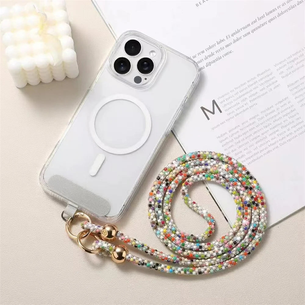60cm Crossbody Phone Lanyard Strap with Tether Tab Cell Phone Strap Plastic Pearls Rhinestone Decoration - Mult Color Gold - 2