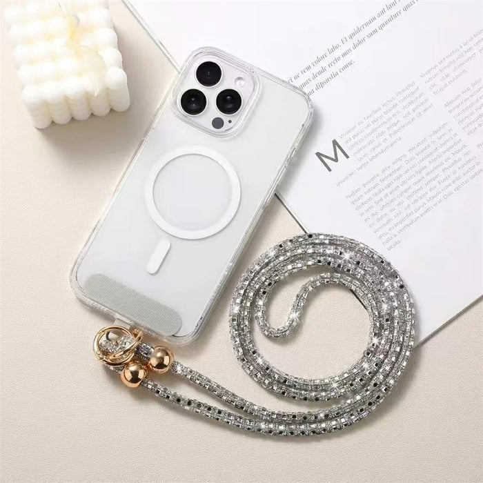 Crystal Beaded Phone Lanyard Crossbody Strap with Tether Tab for Mobile Devices - Crystal Gold - 2