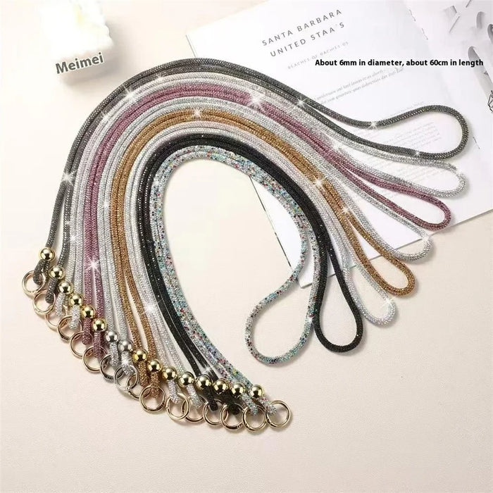 60cm Rhinestone Beaded Phone Lanyard with Tether Tab Adjustable Crossbody Strap - White - 2