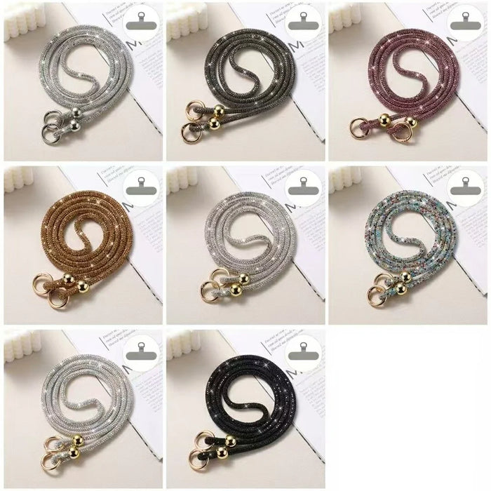 60cm Rhinestone Beaded Phone Lanyard with Tether Tab Adjustable Crossbody Strap - White - 3