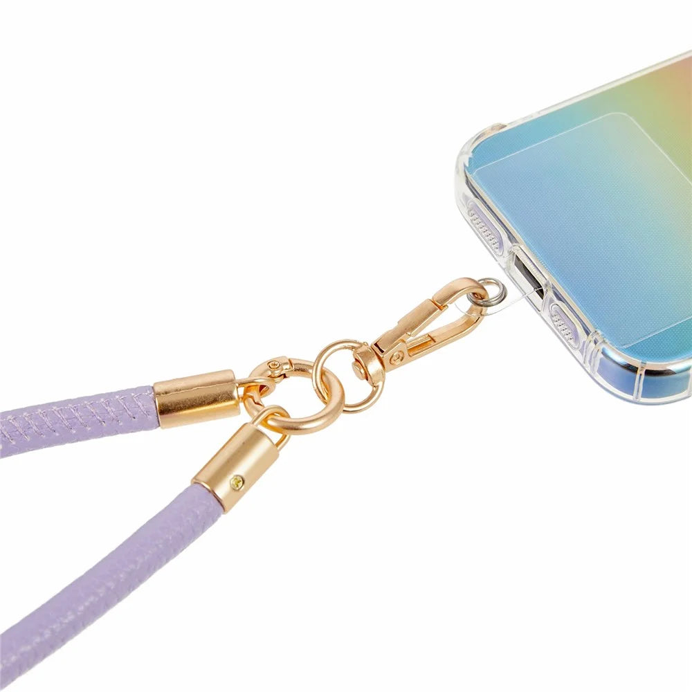 PU Leather Phone Lanyard Strap Wrist Chain Metal Clasp Detachable for Smartphone Accessories - Purple - 3