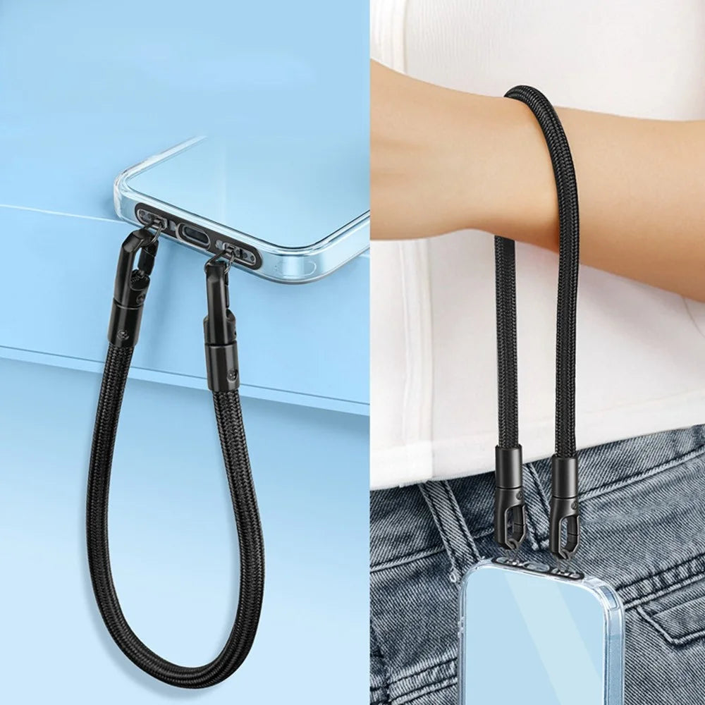 Phone Wrist Strap with Stainless Steel Tether Tab Double Buckle 360° Rotation Cell Phone Hand Lanyard - Black - 1