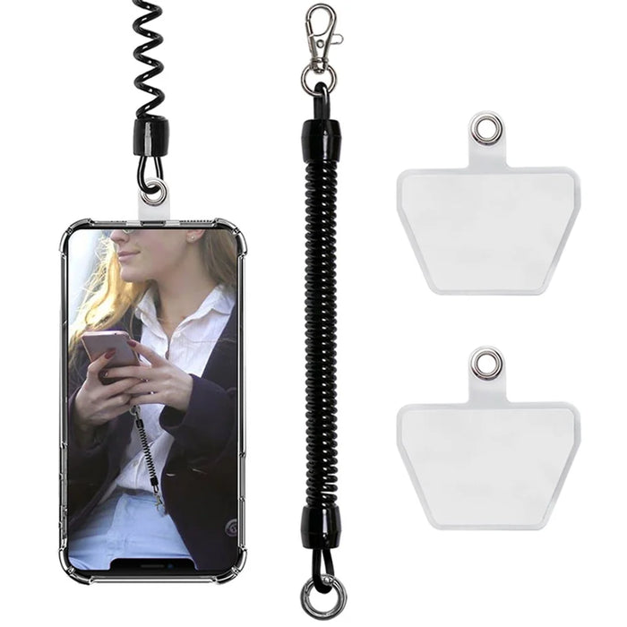 Retractable Phone Lanyard Universal Stretchy Wrist Strap with 2 Transparent Tether Patch - Black with 2 Transparent Tether Patch - 1
