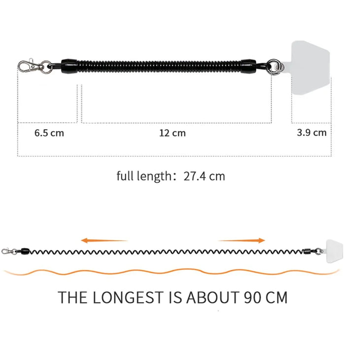 Retractable Phone Lanyard Universal Stretchy Wrist Strap with 2 Transparent Tether Patch - Black with 2 Transparent Tether Patch - 2