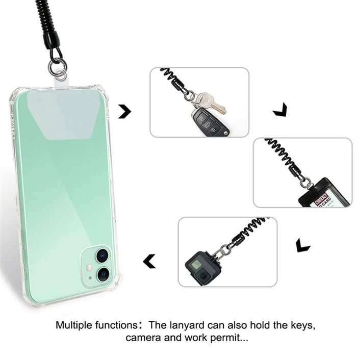 Retractable Phone Lanyard Universal Stretchy Wrist Strap with 2 Transparent Tether Patch - Black with 2 Transparent Tether Patch - 4