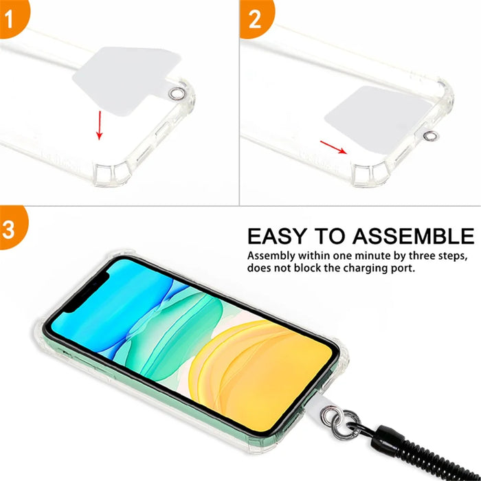 Retractable Phone Lanyard Universal Stretchy Wrist Strap with 2 Transparent Tether Patch - Black with 2 Transparent Tether Patch - 6