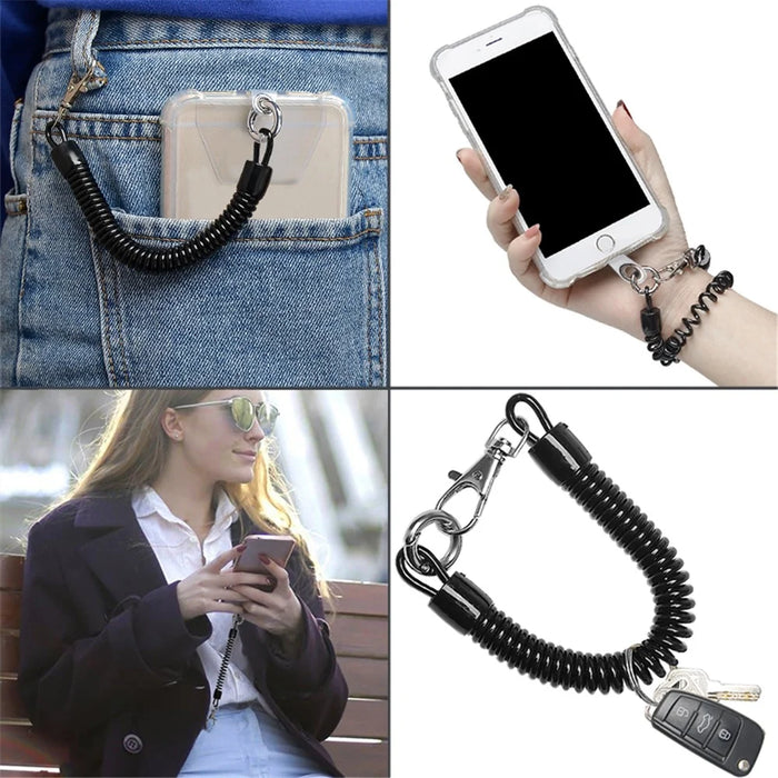 Retractable Phone Lanyard Universal Stretchy Wrist Strap with 2 Transparent Tether Patch - Black with 2 Transparent Tether Patch - 7