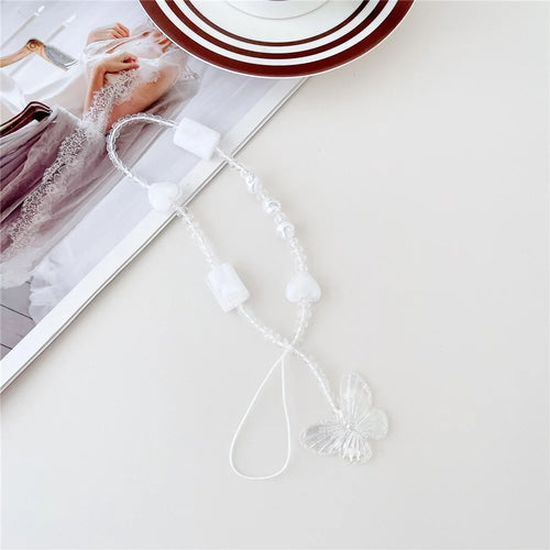 30cm Acrylic Clear Phone Case Lanyard Beaded Phone Chain Strap Mobile Accessories - Block Heart Butterfly - 1
