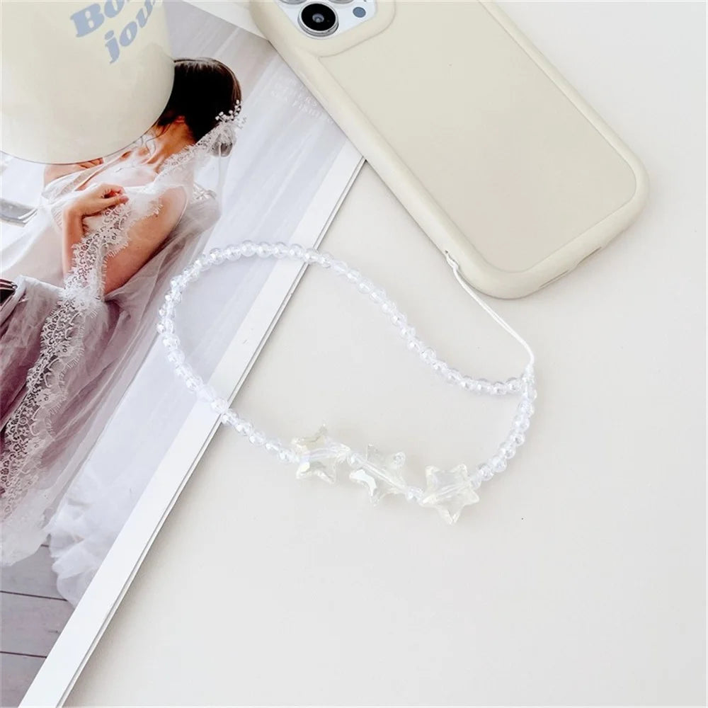 30cm Acrylic Clear Phone Case Lanyard Beaded Phone Chain Strap Mobile Accessories - Block Heart Butterfly - 4