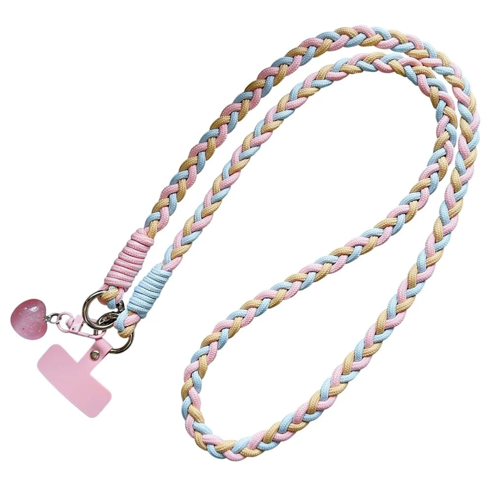 XSGCS Fashionable Crossbody Phone Lanyard Braided Polyester Anti-Lost Strap with Heart Pendant - Style 1 - 1