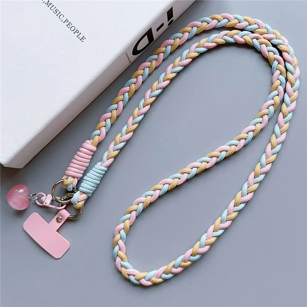 XSGCS Fashionable Crossbody Phone Lanyard Braided Polyester Anti-Lost Strap with Heart Pendant - Style 1 - 2