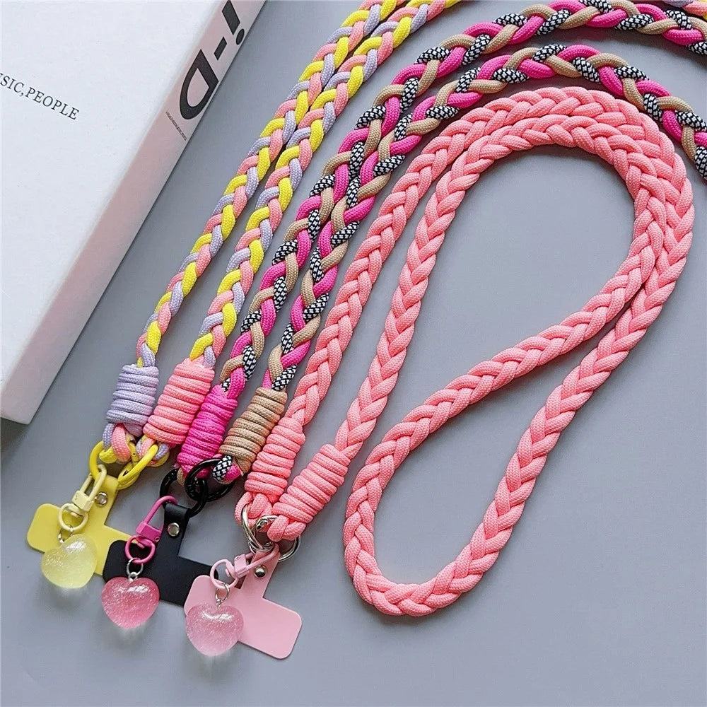 XSGCS Fashionable Crossbody Phone Lanyard Braided Polyester Anti-Lost Strap with Heart Pendant - Style 1 - 3
