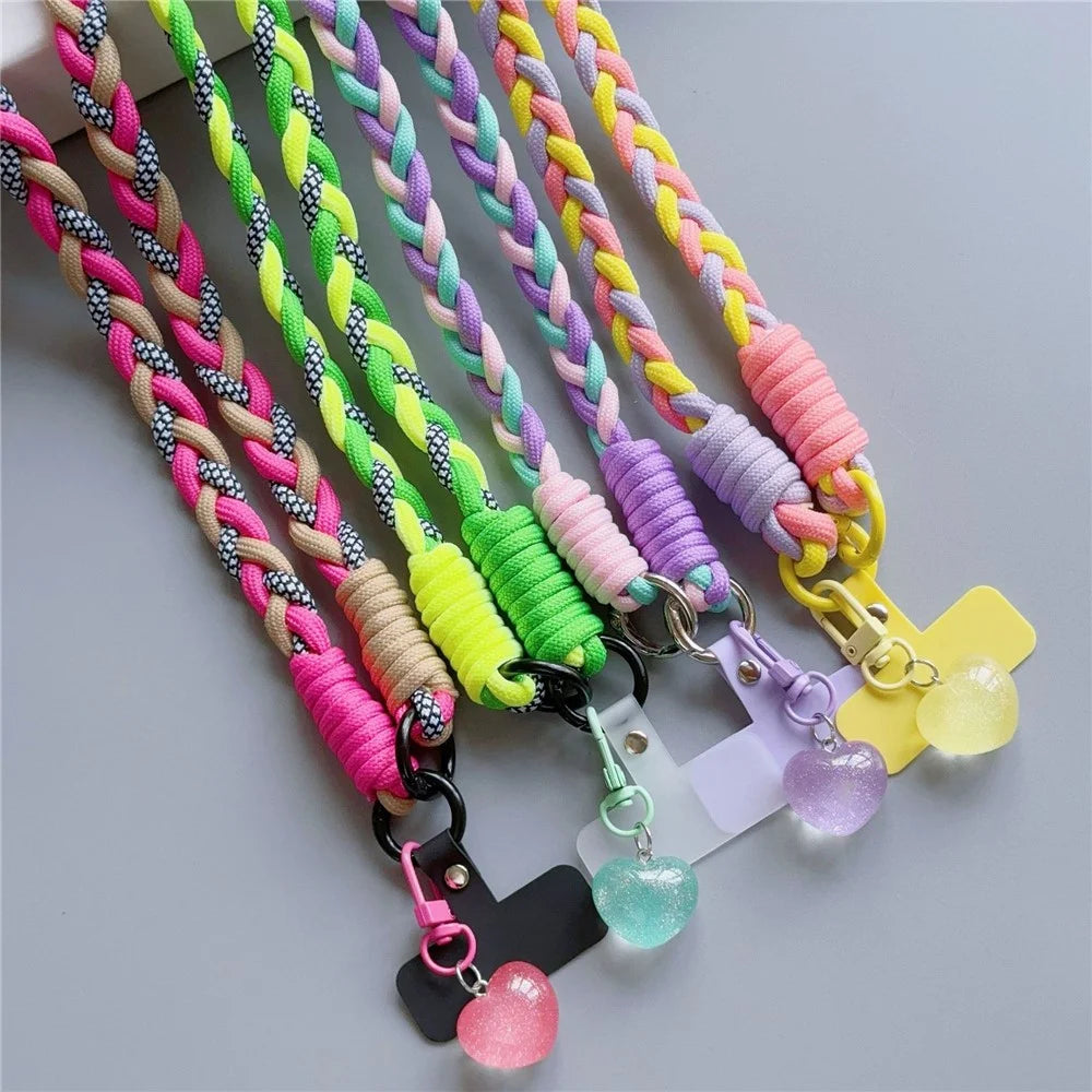 XSGCS Fashionable Crossbody Phone Lanyard Braided Polyester Anti-Lost Strap with Heart Pendant - Style 1 - 4