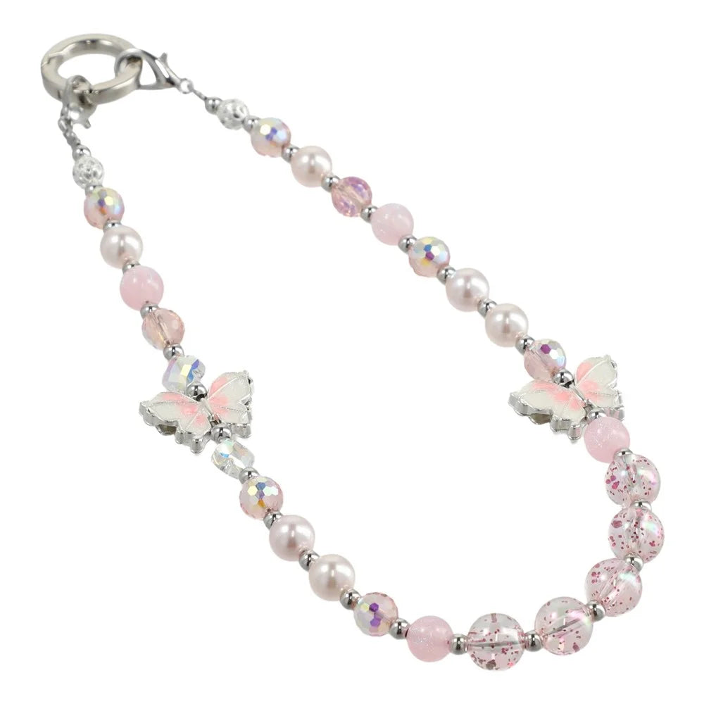 JAUCASE AJ032 Crystal Beaded Phone Chain with Tether Tabs Butterfly Design Lanyard 30cm Length - 1