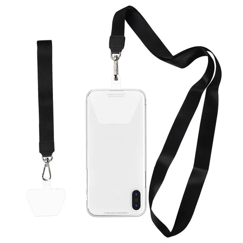 Long Neck Strap + Short Wrist Strap Metal Hook Design Anti-lost Phone Carrying Lanyard with Transparent Patch - Black - 1