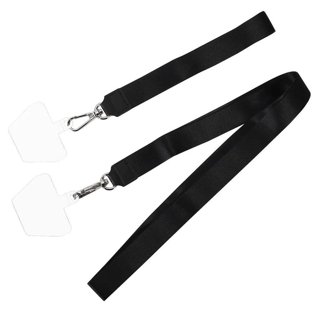 Long Neck Strap + Short Wrist Strap Metal Hook Design Anti-lost Phone Carrying Lanyard with Transparent Patch - Black - 2