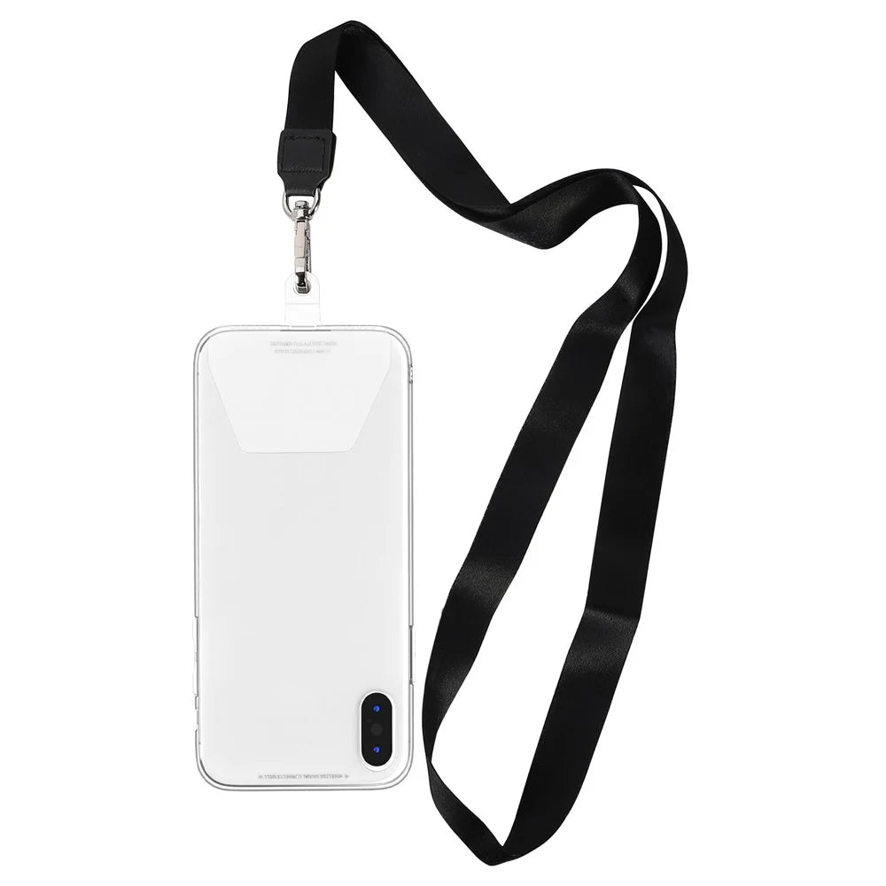 Long Neck Strap + Short Wrist Strap Metal Hook Design Anti-lost Phone Carrying Lanyard with Transparent Patch - Black - 3