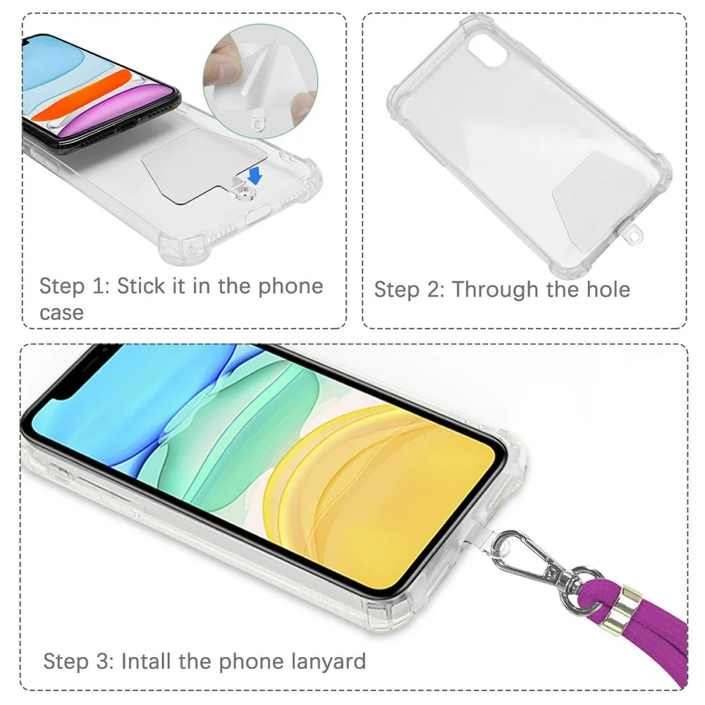 Long Neck Strap + Short Wrist Strap Metal Hook Design Anti-lost Phone Carrying Lanyard with Transparent Patch - Black - 6