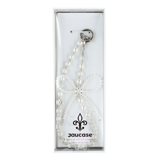 JAUCASE AJ029 White Bow Series Phone Chain with Tether Tabs Crystal Pearl Beads Strap 30cm Length - 2