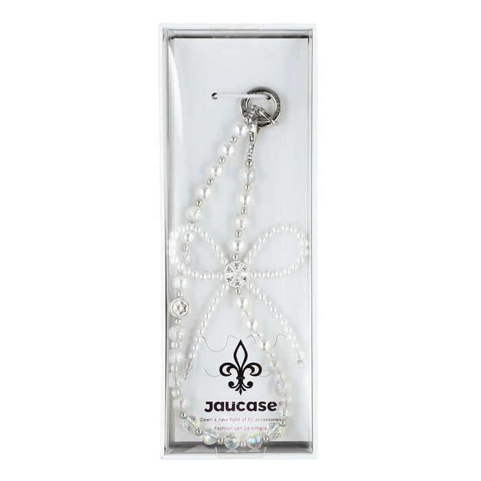 JAUCASE AJ029 White Bow Series Phone Chain with Tether Tabs Crystal Pearl Beads Strap 30cm Length - 2