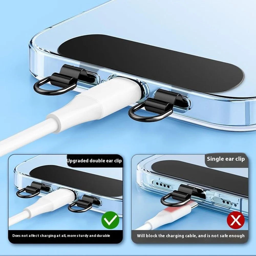 Ultra Thin Metal Phone Tether Tab with Double Clips for Phone Case, Lanyard Patch - Black - 2